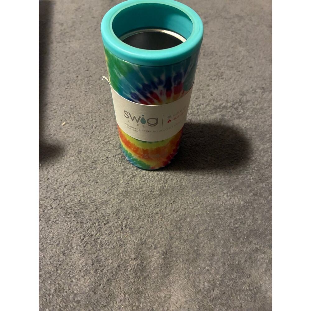 Swig Life Can Cooler 12oz Slim Insulated Can Holder Tie Dye Swirl Turquoise